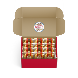 Box of cookies with a visible 'Cookie Monstah' label on a white background